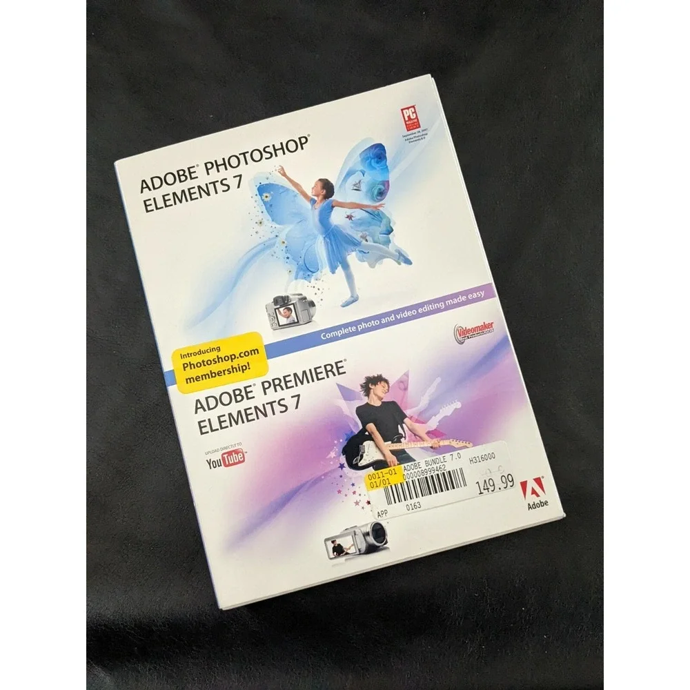 Adobe Photoshop Elements 7 Premiere Complete 2 Disk CD Rom Software NEW